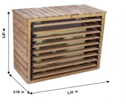 Cache Climatisateur Extérieur Bois Thermochauffé avec Ventelles Mobiles - grand format