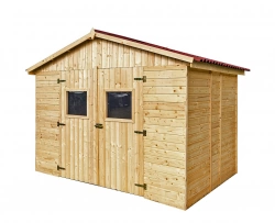 Abri Eden Double Pente – Épicéa Massif 16 mm – Plaques Ondulées Bitumées – Sans Plancher