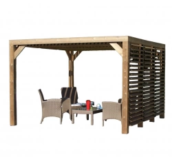 Pergola en bois massif traité - ventelles mobiles - dimensions 341 x 313 cm - visserie inox