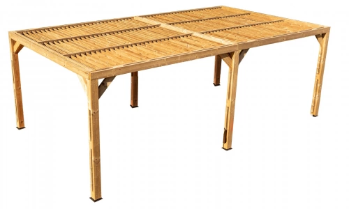 Pergola Thermauvent - Bois thermochauffé - Ventelles mobiles sur le toit - 3,41 x 6,14 m
