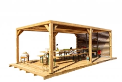 Pergola Thermauvent - Bois thermochauffé - Ventelles mobiles sur le toit et 1 paroi - 3,41 x 6,14 m