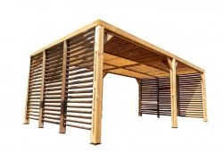 Pergola Thermauvent - Bois thermochauffé - Ventelles mobiles sur le toit et 2 parois - 3,41 x 6,14 m