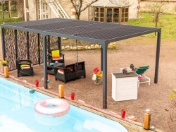 Pergola Bioclimatique Aluminium XXL – Gris Anthracite – 5 Panneaux Moucharabieh – 21,52 m²