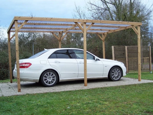 Pergola 14,79 m² – Bois Thermochauffé – Toit Plat avec 2 Modules Latéraux