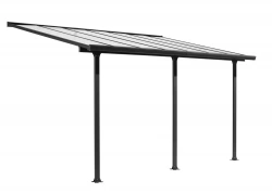 Toit terrasse aluminium gris anthracite - 15,38 m² - Panneaux polycarbonate anti-UV 6 mm - Rideau d'ombrage extensible - Toile polyester écru 130 gr/m²