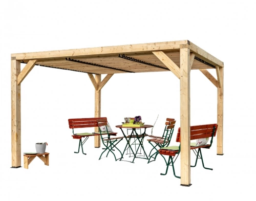 Pergola Veneto - 3,40 x 3,12 m - Sapin du Nord Contrecollé - Ventelles Mobiles sur le Toit