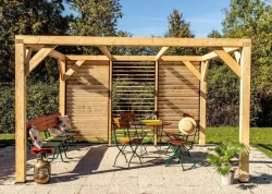 Pergola Veneto - 3,40 x 3,12 m - Sapin du Nord Contrecollé - Ventelles Mobiles sur 1 Paroi
