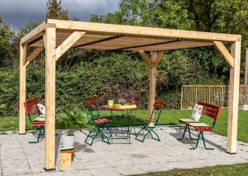 Pergola Veneto - 3,40 x 3,60 m - Sapin du Nord Contrecollé - Ventelles Mobiles sur le Toit