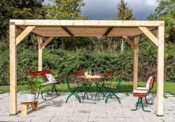 Auvent VENETO en douglas massif avec ventelles toit - S.h.t. : 10,57 m2 - dimensions 3,39 m x 3,12 m