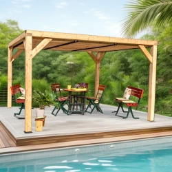 Auvent VENETO en douglas massif avec ventelles toit - S.h.t. : 12,20 m2 - dimensions 3,39 m x 3,60 m