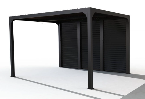 Pergola Bioclimatique Aluminium Gris Anthracite avec Ventelles Latérales Imitation Bois – 10,80 m² – Lames Orientables Manuelles