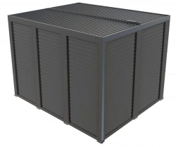 Pergola Bioclimatique Aluminium Gris Anthracite avec Panneaux Moucharabieh et Ventelles Latérales Mobiles – 10,80 m² – Lames Orientables Manuelles