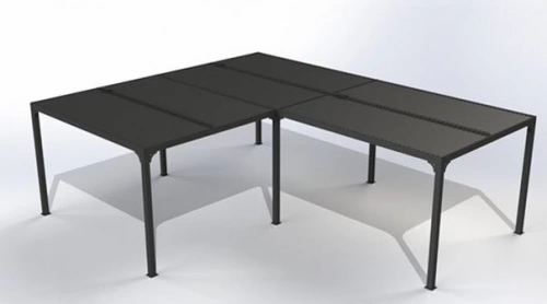 Pergola bioclimatique XXL 32,63 m² en aluminium – Forme en L – Gris anthracite