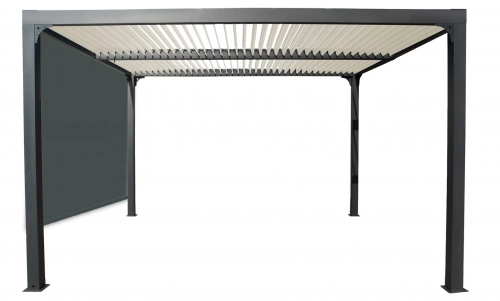Pergola bioclimatique ALUMINIUM 10,80 m² + rideau manuel - coloris gris