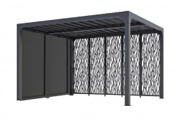 Pergola Bioclimatique Aluminium Gris Anthracite avec Panneaux Moucharabieh et Ventelles Latérales Mobiles – 10,80 m² – Lames Orientables Manuelles