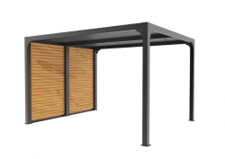 Pergola Bioclimatique Aluminium Gris Anthracite avec Ventelles Latérales Imitation Bois – 10,80 m² – Lames Orientables Manuelles