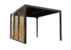 Pergola Bioclimatique Aluminium Gris Anthracite avec Panneaux Moucharabieh et Ventelles Latérales Mobiles – 10,80 m² – Lames Orientables Manuelles