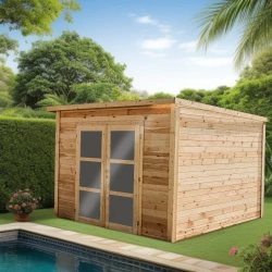 Abri 10,37 m² - Madriers bois massif 28 mm - toit mono pente