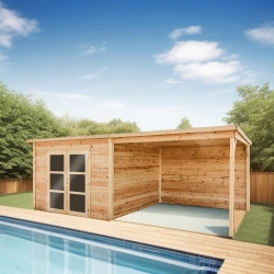 Abri bûcher 19,93 m2 Madriers bois massif - 42 mm  - toit mono pente