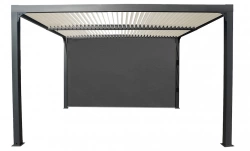 Pergola bioclimatique autoportante - Aluminium thermolaqué - Lames orientables - Rideau latéral - Coloris écru - 10,80 m²