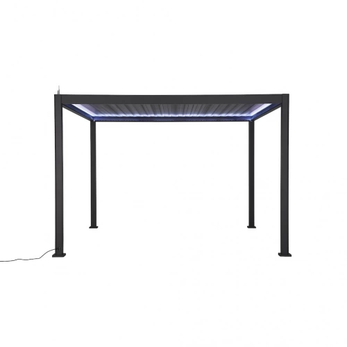 Pergola bioclimatique autoportante - Aluminium thermolaqué - Lames orientables motorisées - Rubans LED - 11,83 m²