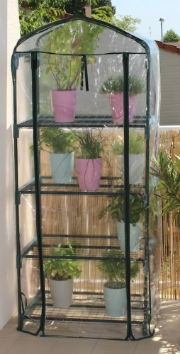 Serre de balcon 4 niveaux avec housse PVC - L. 69 x P. 49 x H. 160 cm - Made in France