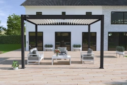 Pergola bioclimatique autoportante noir/blanc - 300 x 400 x H. 258 cm