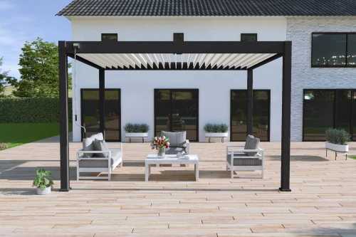 Pergola bioclimatique autoportante noir/blanc - 300 x 400 x H. 258 cm