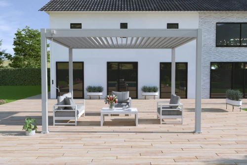 Pergola bioclimatique autoportante gris perle - 300 x 400 x H. 258 cm