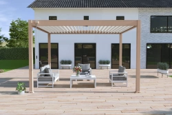 Pergola bioclimatique autoportante beige/blanc - 300 x 400 x H. 258 cm
