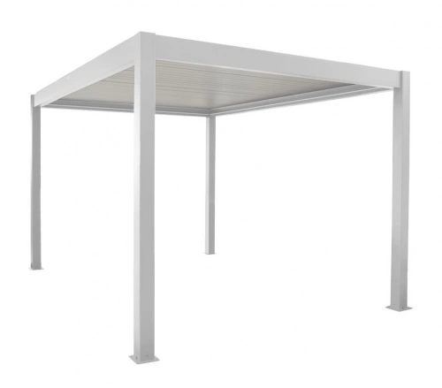 Pergola bioclimatique autoportée Zéphir motorisée aluminium/lames - blanc - 3 x 4 m