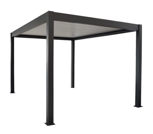 Pergola bioclimatique autoportée Zéphir motorisée aluminium/lames - grey - 3 x 4 m